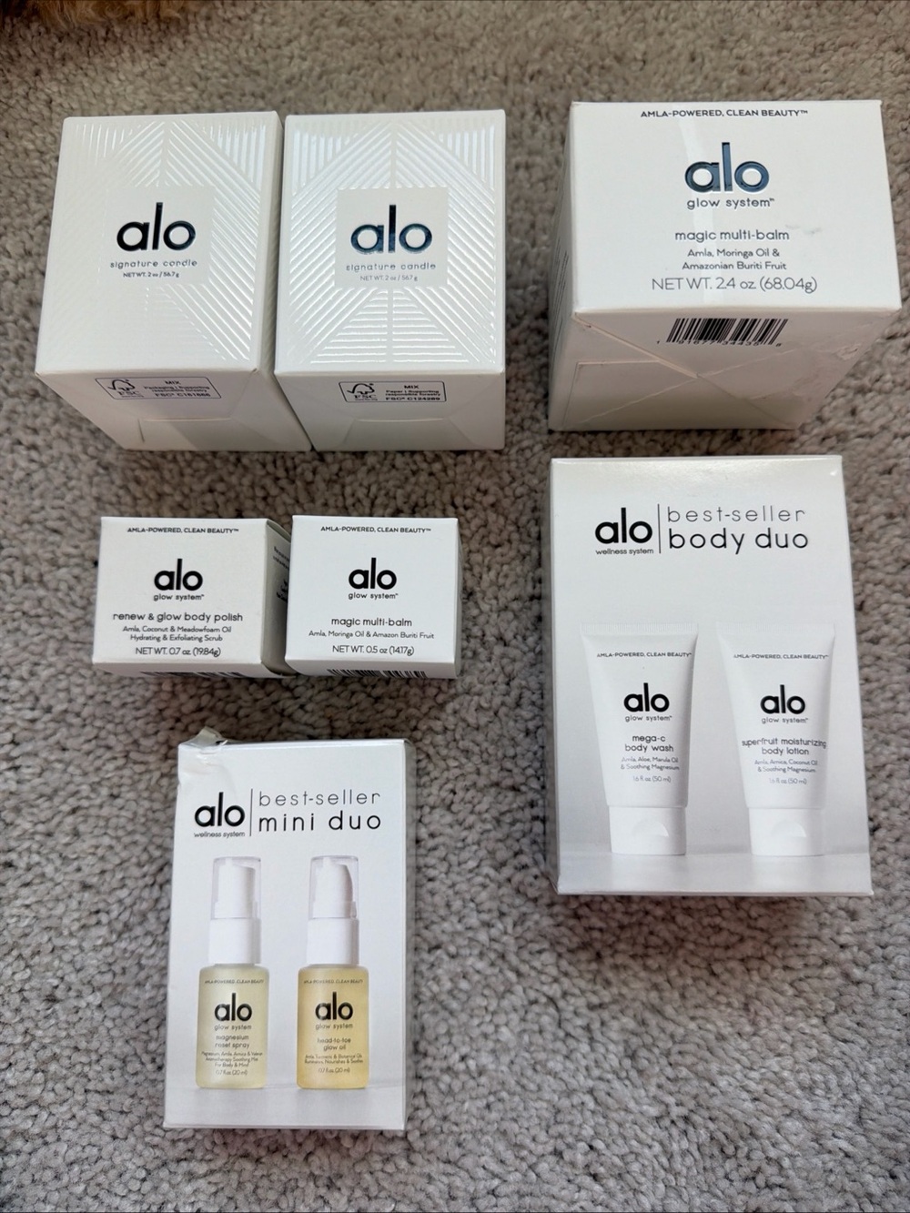 9X Alo Wellness System Lot of Body Items & Candles Each New Sealed Vegan